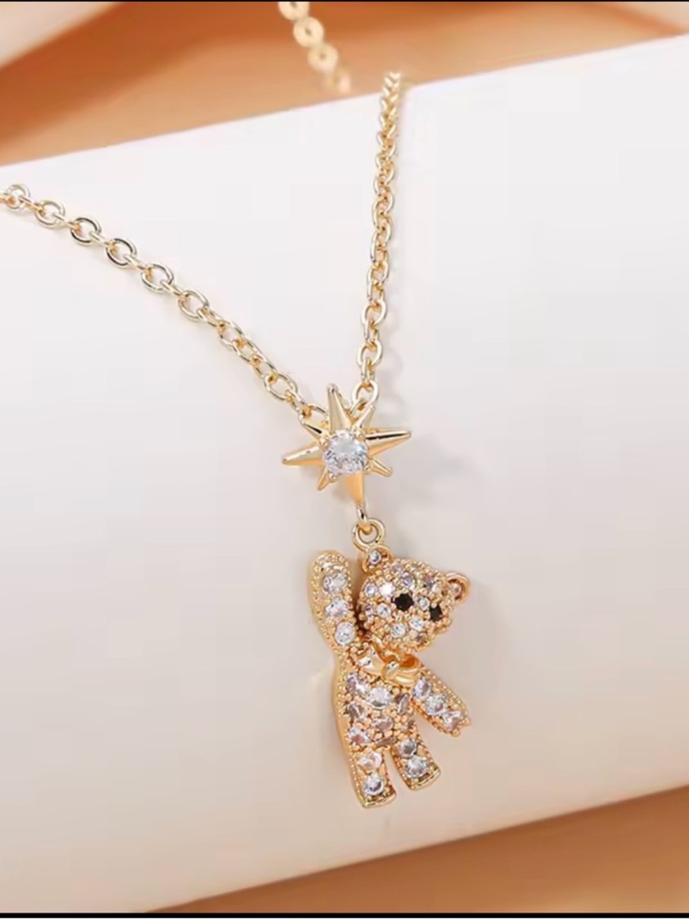 Gold Teddy Star Pendant Necklace - Elegant Women's Jewelry